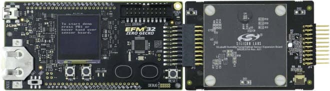 SLSTK3201A, Zero Gecko Starter Kit includes a Humidity/Temp/Optical Expansion Board BRD8001A and EFM32ZG-STK3200 Zero Gecko STK