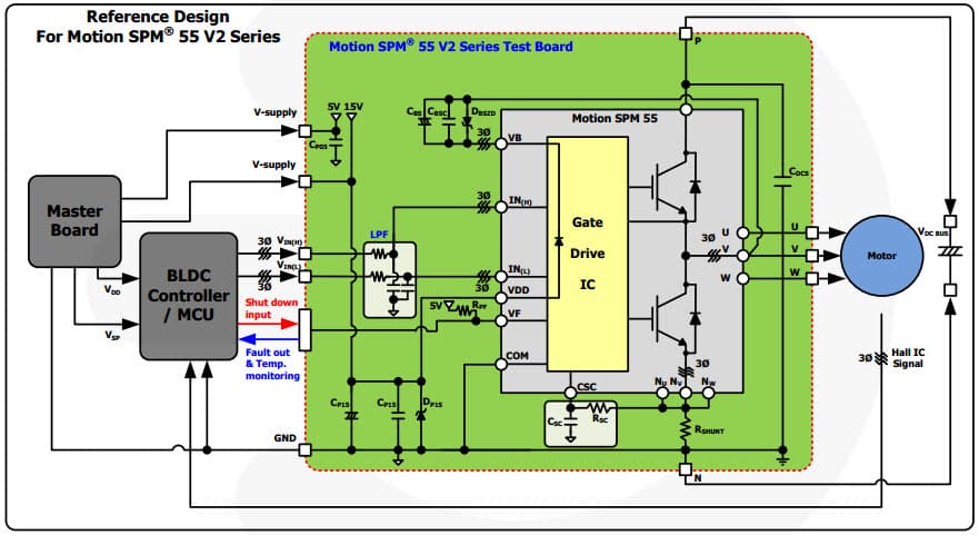 RD-412, Reference Design Using FNB50560TDx Low EOFF, 5A/600V, 0.4 kW/220 VAC Power Module for refrigerator, fan, pump and dish washer applications