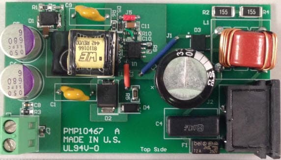 PMP10467, MOSFET Integrated PSR Flyback Reference Design for Universal AC Input and 5V/1.4A Output