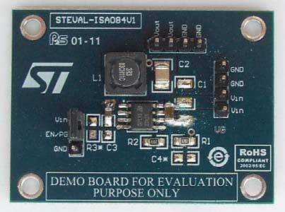 STEVAL-ISA084V1, Demonstration Board using ST1S40, 4 A peak, 800 kHz fixed-frequency PWM synchronous step-down converter