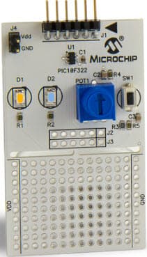 AC103011, PIC10F32x Development Board for individuals interested in PIC MCUs Design and Developing Applications