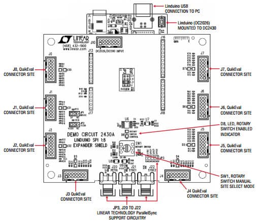 DC2430A, Linduino SPI 1:8 Expander Demonstration Board with DC2026