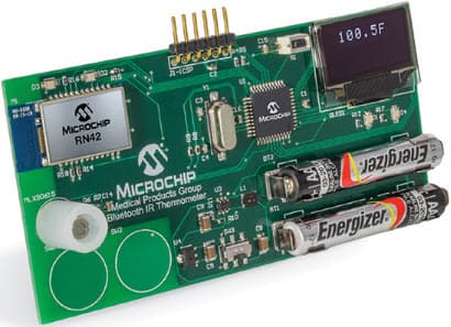 Connected thermometer Demonstration Board Using PIC16F15XX MCU Family with Integrated Capacitive Touch Module and the RN42 Bluetooth Module