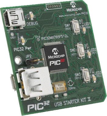 DM320003-2, PIC32 USB Starter Kit II to experience the USB and CAN functionality of the PIC32 MCUs