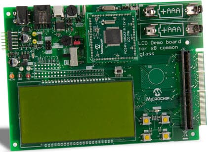 DM240314, LCD Explorer XLP Development Board Supports the PIC24F and PIC18F MCUs with x8 Common Segment LCD Drivers