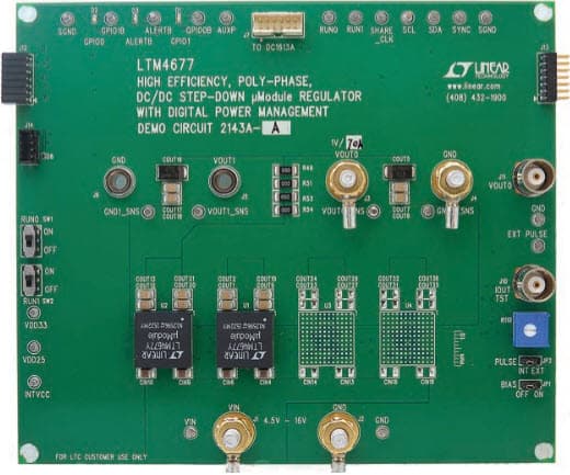 DC2143A-A, Demo Board Using 2x LTM4677 Buck Module with Digital PSM, 4.5V = VIN = 20V, Vout = 0.5V to 1.8V @ 72A