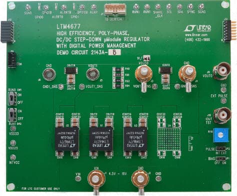 DC2143A-B, Demo Board Using 3x LTM4677 Module PMBUs Buck with 4.5V = VIN = 16V, Vout = 0.5V to 1.8V @ 108A