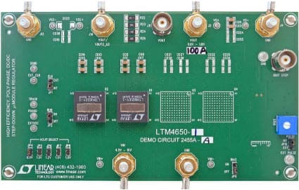 DC2455A-A, Demo Board Using 2x LTM4650-1 Buck Module Regulator with 4.5V = VIN = 15V, Vout = 0.9V to 1.8V @ 100A