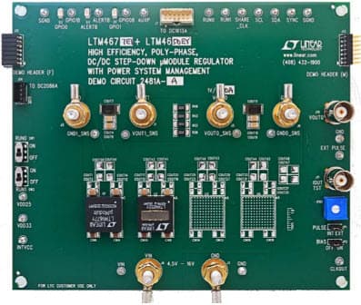 DC2481A-A, Demo Board Using the LTM4677/LTM4650 Buck Module Regulator with Digital PSM, LTM4677 + LTM4650 with 4.5V = VIN = 16V, Vout = 0.5V to 1.8V @ 86A