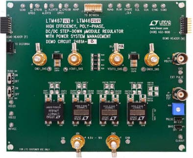 DC2481A-B, Demo Board Using the LTM4677/LTM4650 Buck Module Regulator with Digital PSM, LTM4677 + 3x LTM4650 with 4.5V = VIN = 16V, Vout = 0.5V to 1.8V @ 186A