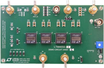 DC2455A-C, Demo Board Using 4x LTM4650-1 Buck Module Regulator with 4.5V = VIN = 15V, Vout = 0.9V to 1.8V @ 200A