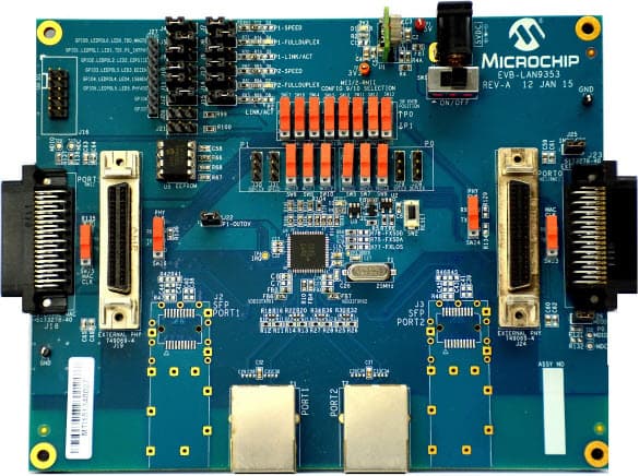 EVB-LAN9353, Evaluation Board for LAN9353 3-Port 10/100 Managed Ethernet Switch with Single MII/Turbo