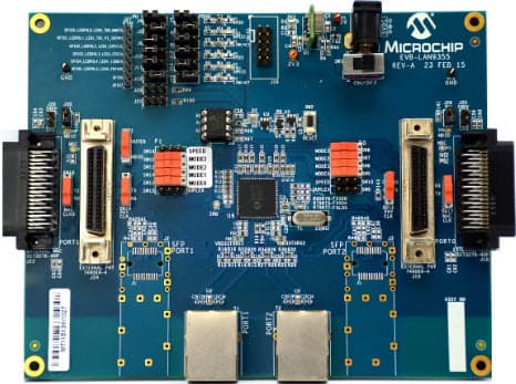 EVB-LAN9355, Evaluation Board for LAN9355 - 3-Port 10/100 Managed Ethernet Switch with Dual MII/RMII/Turbo MII