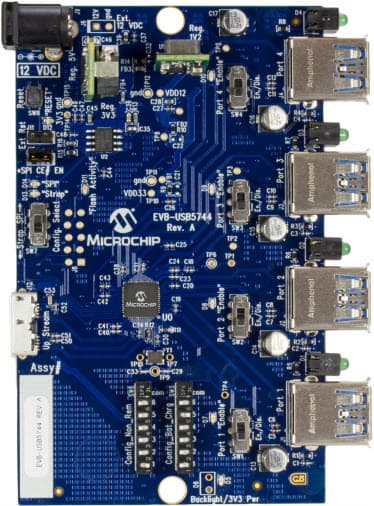 EVB-USB5744, Evaluation Board for USB5744 USB 3.1 Gen1 Controller Hub