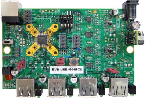 EVB-USB4604BCU, Evaluation Board for USB4604 4-Port USB 2.0 Hub with UCS1002 Battery Charging