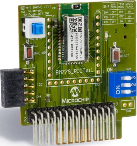 BM-77-PICTAIL, BM77 Bluetooth Dual Mode PICtail Plus Board is a Bluetooth Dual Mode development board that showcases the BM77 Module