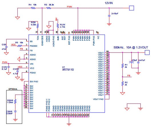 XR79110EVB, Evaluation Board for XR79110 22V, 10A Synchronous Step Down COT Power Module