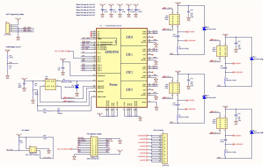 CY8CLED04D01, 25W LED Driver Using CY8CLED04D01 20V Output, 350 mA with PFC, Universal AC Input 90V to 264V AC Reference Design