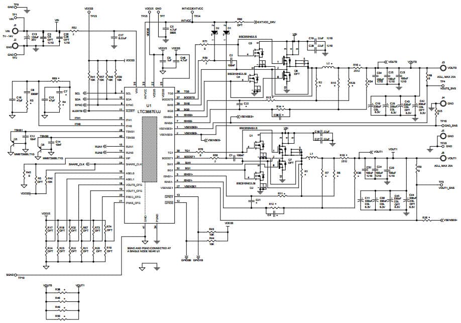 DC2263A-A, Demo Board for LTC3887EUJ (RSENSE) Dual PMBUs Buck Converter with 7V = VIN = 18V, Vout0/Vout1 = 0.8V to 1.8V @ 25A