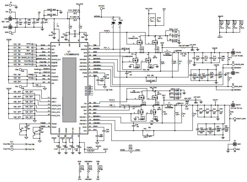 DC2155A-B, Demo Board for LTC3886IUKG and LTC3870EUFD 60V Dual Output Step-Down DC/DC Controller with Digital Power System Management