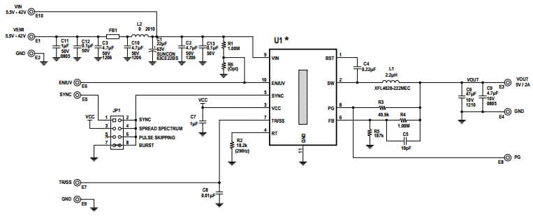 DC2195B-B, Demo Board for LT8609EMSE Micro Power Sync Buck Regulator, Low EMI with 5.5V = VIN = 42V, Vout = 5V @ 2A, FSW = 2MHz