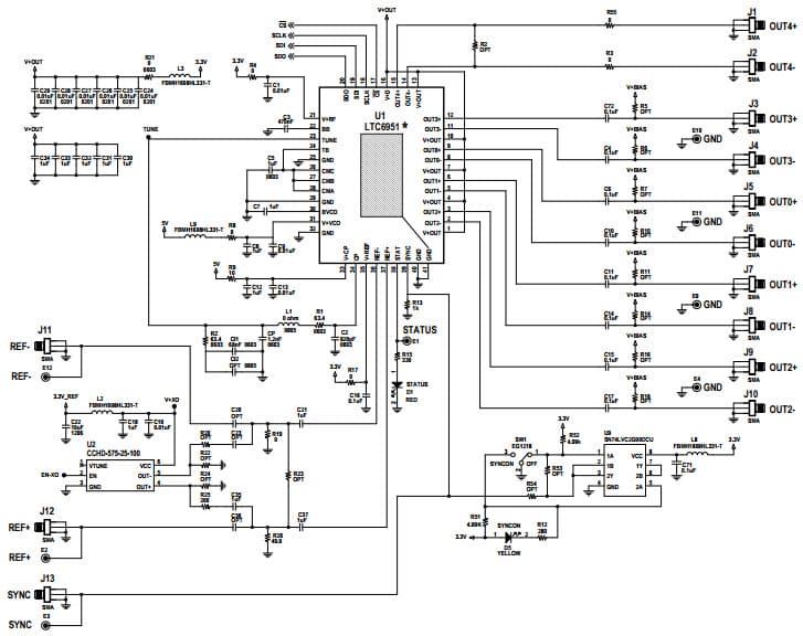 DC2248A-A, Demo Board for LTC6951 5-Output Integer-N PLL with Integrated VCO with Output Range of 1.95MHz to 2.5GHz