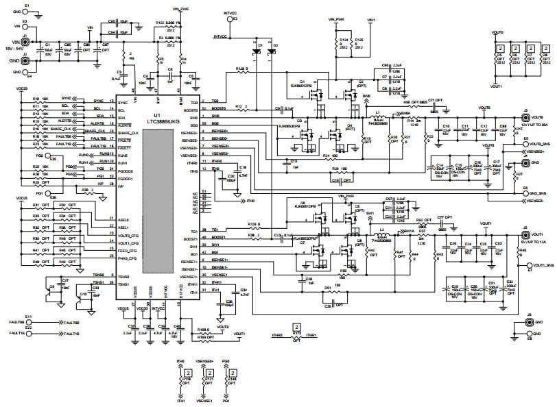 DC2155A-A, Demo Board for LTC3886IUKG and LTC3870EUFD 60V Dual Output Step-Down DC/DC Controller with Digital Power System Management