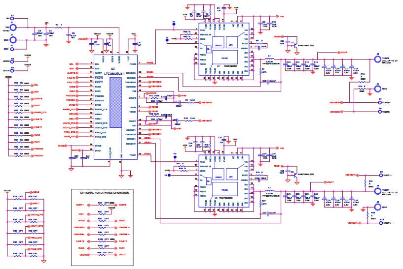 DC2312A-B, Demo Board for LTC3882EUJ-1 Voltage Mode PMBUs Buck Converter with 7V = VIN = 14V, 0.5V = VOUT = 2V @ Up to 70A