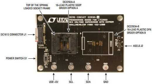 DC2293A-A, Demo Board for LTC2933 SSOP Programming Board for Programmable Hex Voltage Supervisor with EEPROM