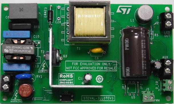 STEVAL-ILL070V3, Evaluation Board Using HVLED001 35W dimmable single string LED driver in FOT mode