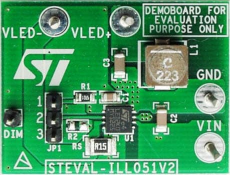 STEVAL-ILL051V2, Evaluation Board based on the LED2000 3A HB LED driver with dimming function in a QFN package