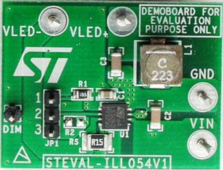 STEVAL-ILL054V1, Evaluation Board based on LED2001 4A HB LED driver with dimming function in a QFN package