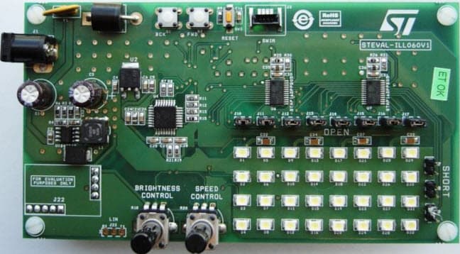 STEVAL-ILL060V1, Evaluation Board based on STAP16DPPS05 and STM8A High brightness LED array driver with diagnostics for automotive applications