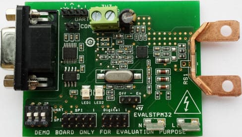 EVALSTPM32, Single-Phase Energy Metering Evaluation Board with shunt current sensor based on the STPM32