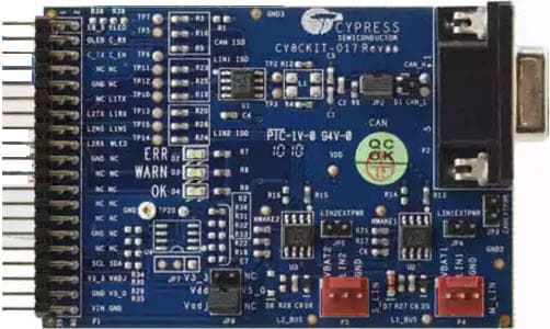 CY8CKIT-017, CAN/LIN Expansion Board Kit is intended to demonstrate the CAN and LIN Bus Communications