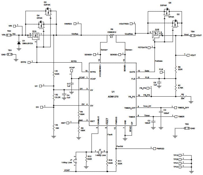 ADM1270CP-EVALZ, Evaluation Board for Evaluating the ADM1270 High Voltage Input Protection Device