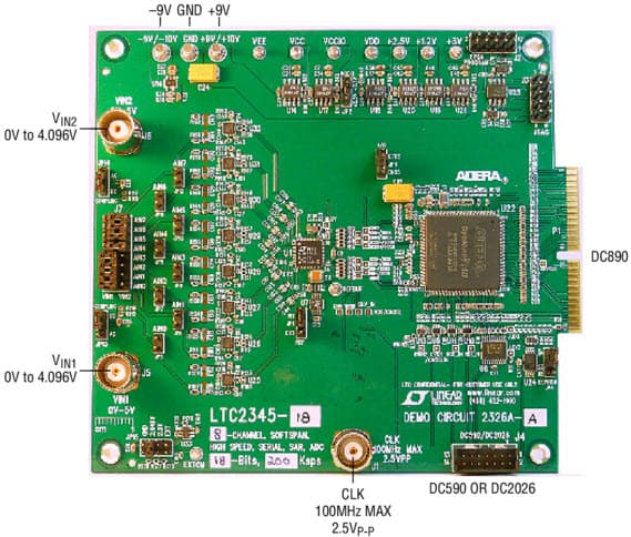 DC2326A-B, Demo Board Using LTC2345-16 Octal, 16-Bit, 200ksps Simultaneous Sampling SAR ADC