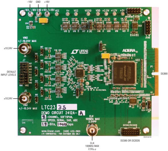 DC2412A-A, Demo Board Using LTC2335-18 Octal, 18-Bit, 1Msps Multiplexed Input SAR ADC