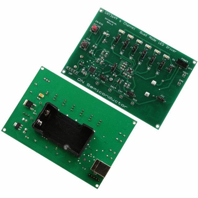 CAT3649AGEVB, Evaluation board for featuring CAT3649 is a high efficiency Quad-Mode fractional charge pump that can drive up to six LEDs