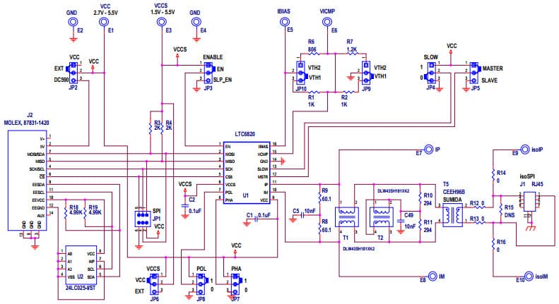 DC1941D, Demo Board Using LTC6820 isoSPI 2-Wire Serial Interface