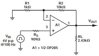 Typical Application Circuit for OP285GSR Overload Recovery Time Circuit