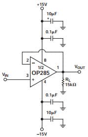 Typical Application Circuit for OP285GSR Unity Gain Follower