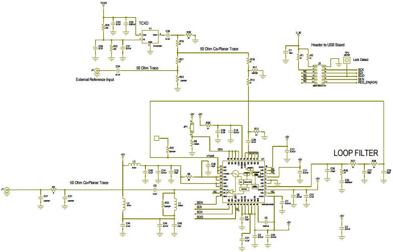 127830-HMC828LP6CE, Evaluation Board for Evaluating the HMC828LP6CE PLL Clock Generator