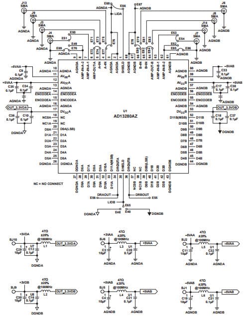 AD13280/PCB, Evaluation Board for Evaluating the AD13280 Dual-Channel, 12-Bit, 80 MSPS ADC