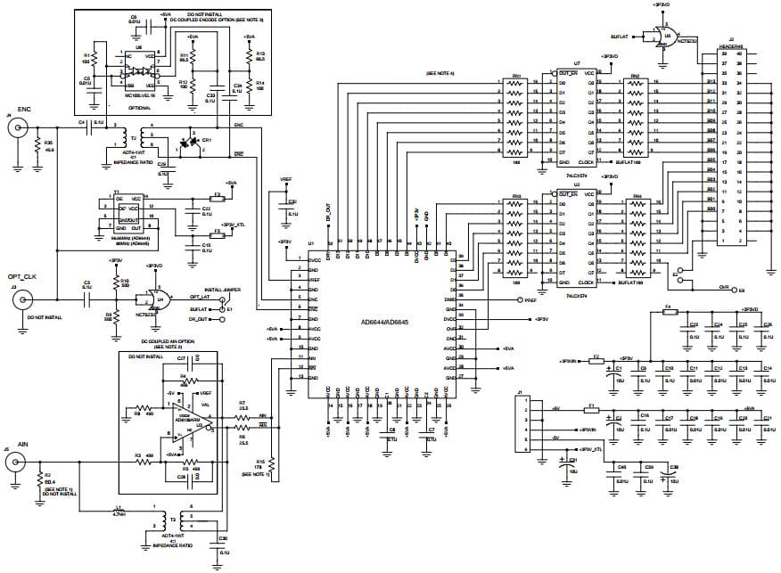 AD6645-105/PCBZ, Evaluation Board for Evaluating the AD6645 14-Bit, 105 MSPS A/D Converter