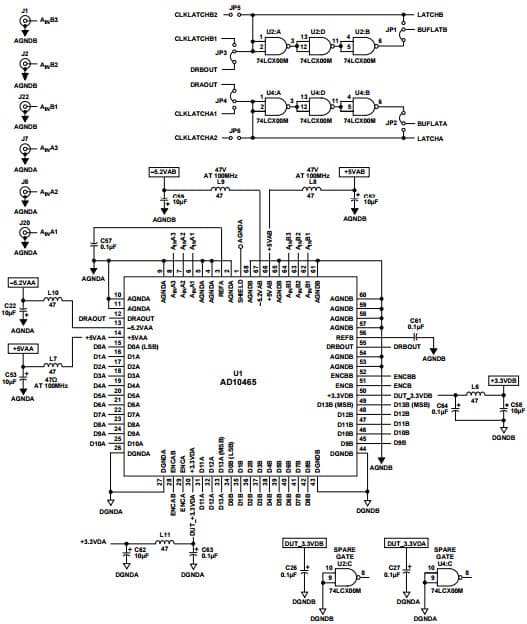 AD10465/PCB, Evaluation Board for Evaluating the AD10465 Dual Channel, 14-Bit, 65 MSPS A/D Converter