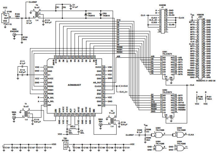 AD6600ST/PCB, Evaluation Board for Evaluating the AD6600 Dual Channel, Gain-Ranging ADC with RSSI