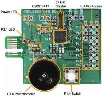 TOOLSTICK411DC, ToolStick-F411DC Evaluation Platform based on C8051F411 8051 MCU Daughter Cards