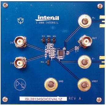 ISL28134SOICEVAL1Z, Evaluation Board contains the circuitry needed to evaluate the high performance of the ISL28134 amplifier