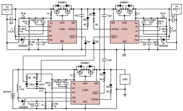 A Low Loss Replacement for an OR-ing Diode for ORed redundant supplies with battery backup